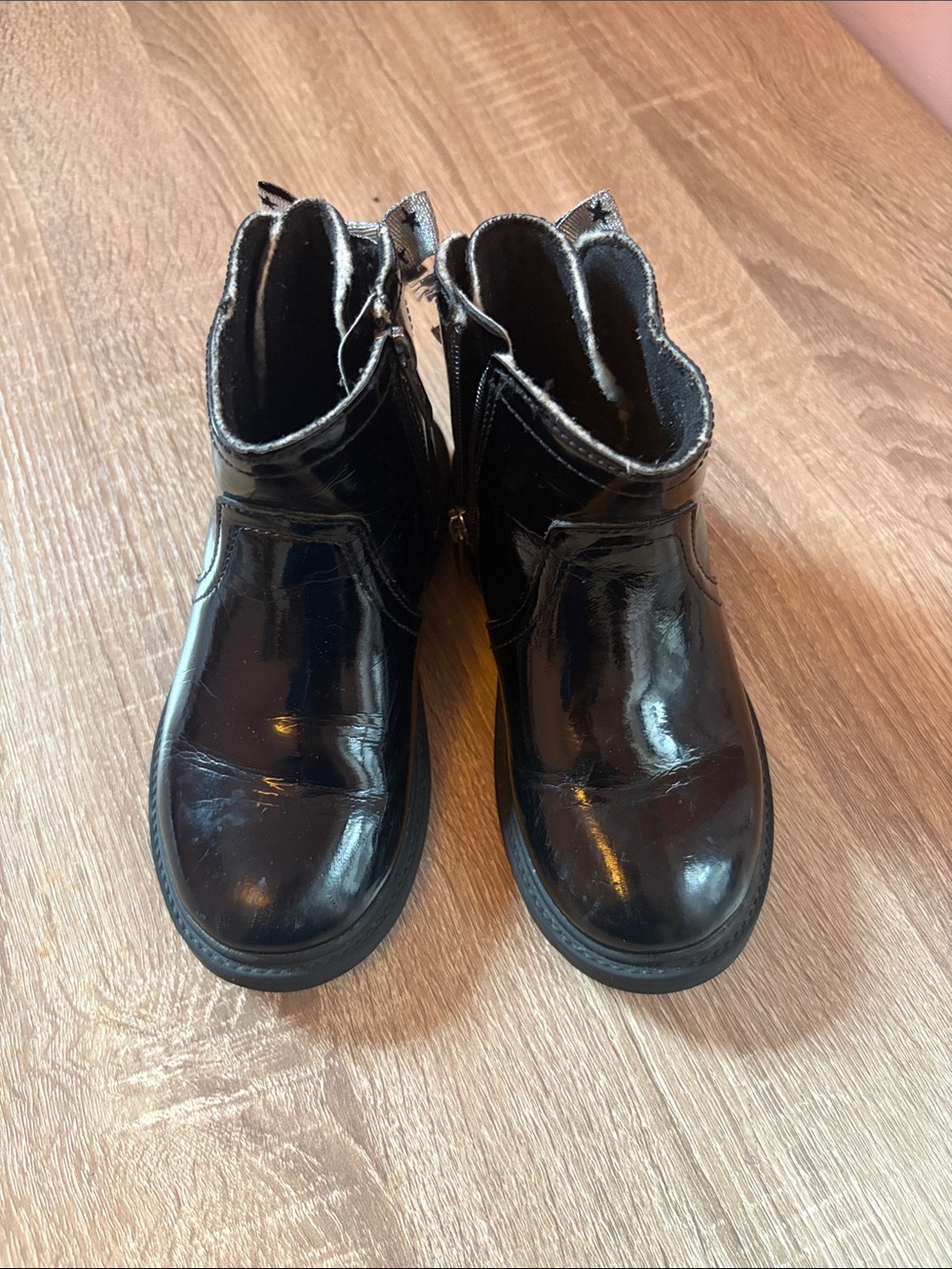 UGG Kids Black Patent Ankle Boots with Side Zip